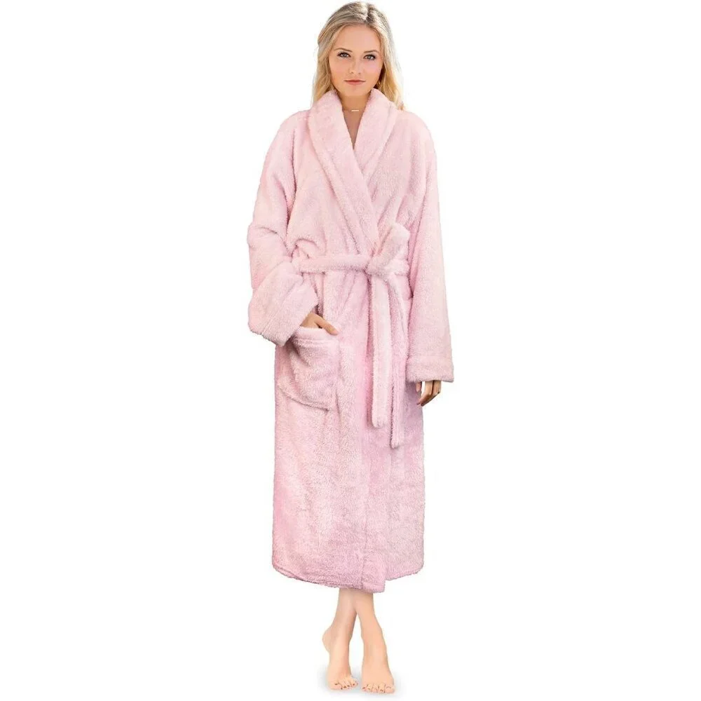 🆕Pavilia Soft Robe Fluffy Women Pink Premium Warm Fleece Sherpa Shaggy Bathrobe
